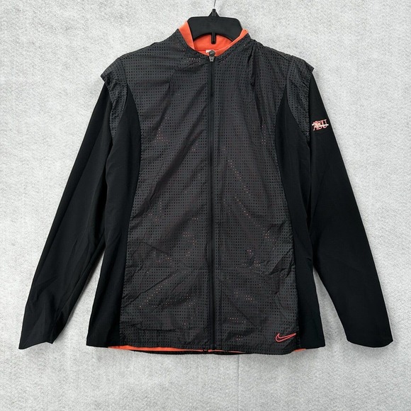 Nike Golf Tour Performance Jacket &‎ Vest Womens MEDIUM Lightweight Black Orange - Picture 1 of 14